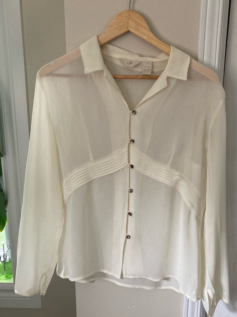 J.Jill Lightweight Cream Sheer Button-Up Blouse